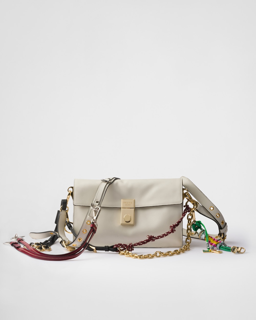 Prada Soft Sound Small Leather Shoulder Bag With Charms - Image 1